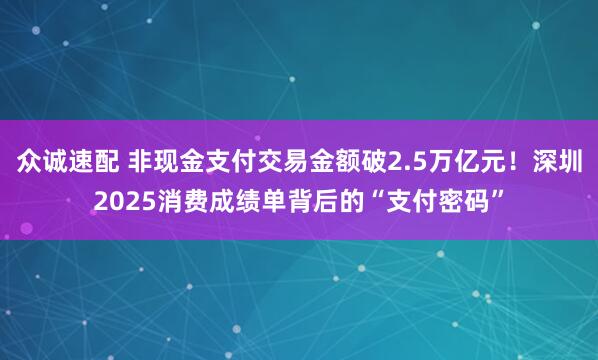 众诚速配 非现金支付交易金额破2.5万亿元！深圳2025消费成绩单背后的“支付密码”